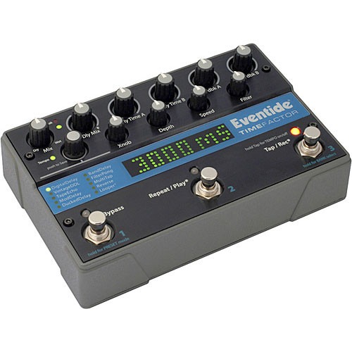Top-down view of Eventide TimeFactor Delay Effect Stompbox, unveiling tactile controls for precision time manipulation.