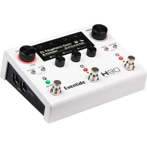 Top-down perspective of the Eventide H-90 Harmonizer Multi-FX Pedal, showcasing tactile controls and a sleek design