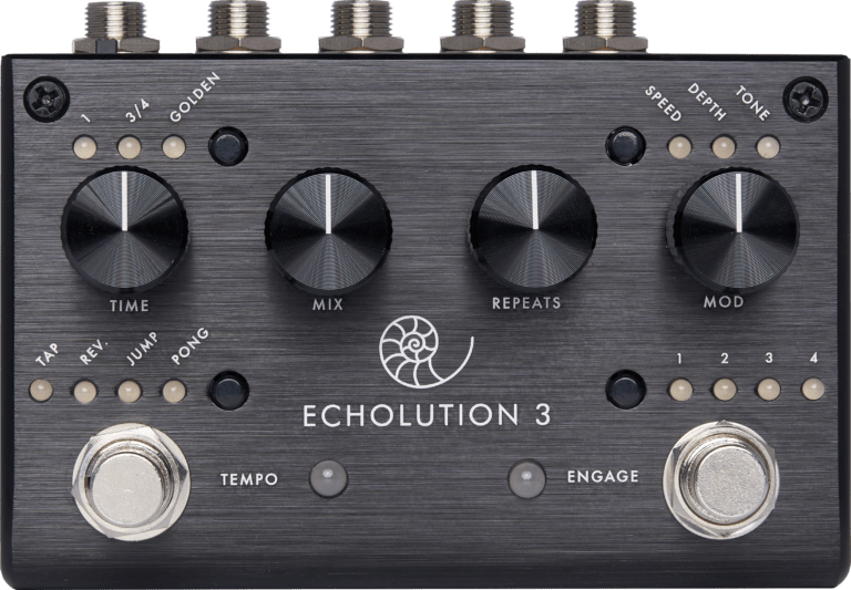 Comprehensive view of the ECHOLUTION 3 Pedal, a tape echo marvel with vintage charm.