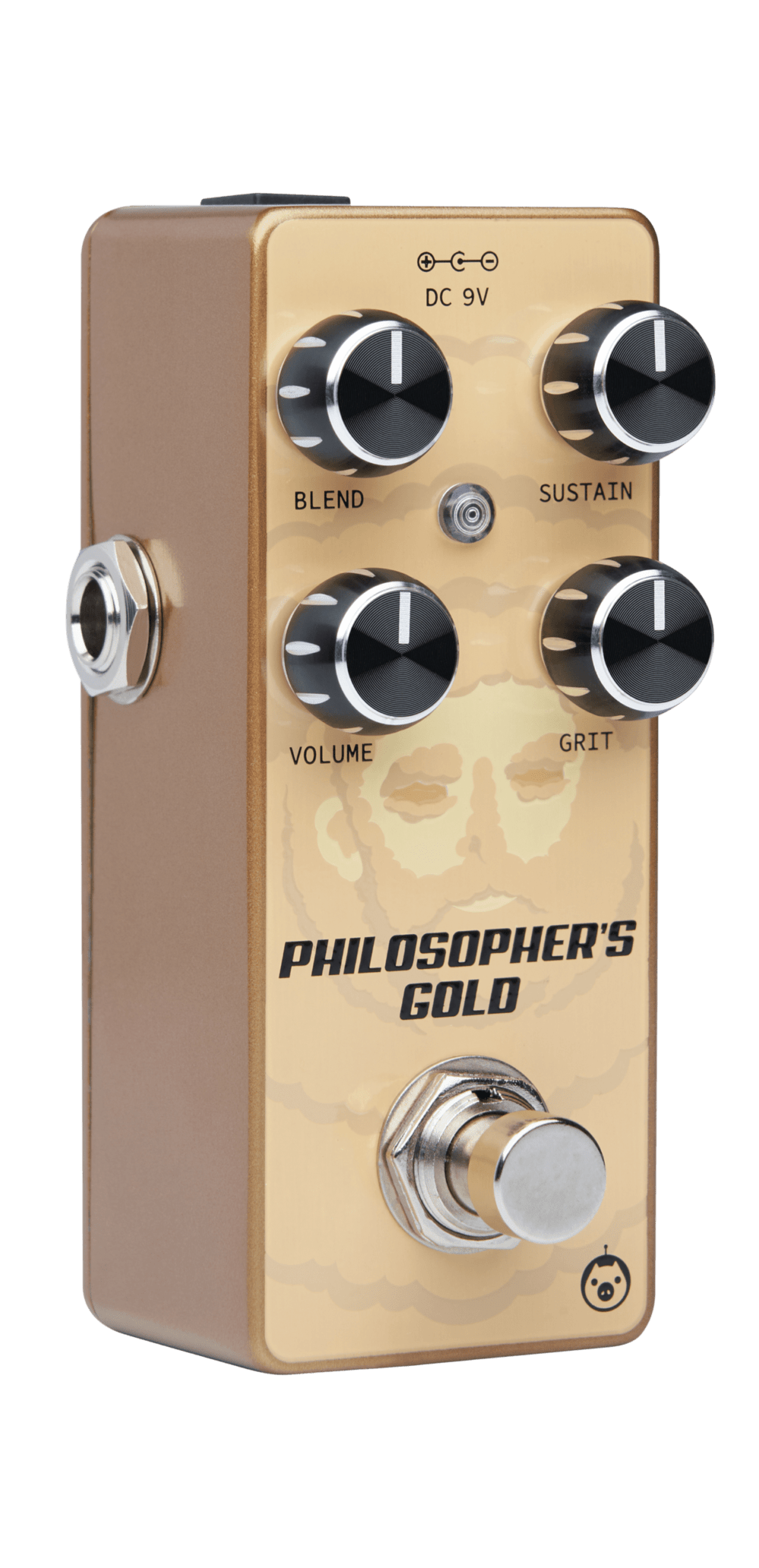 Radiant front view of PHILOSOPHER'S GOLD, a pedal that transforms your sound into a golden sonic masterpiece.