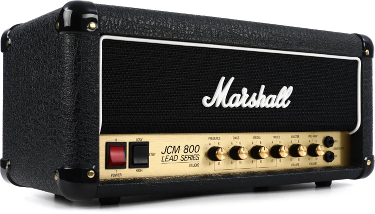 Frontal perspective of Marshall SC20H Studio Classic 20/5-watt Tube Head, a compact powerhouse for classic tones.